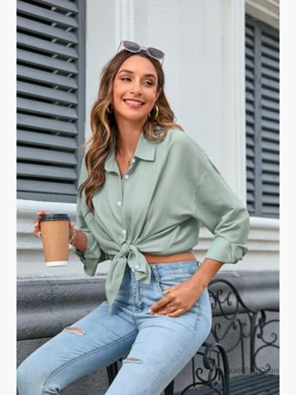 Oversized Button Down Shirt Long Sleeve Gauze Blouse Casual Dressy - Picture 6 of 7